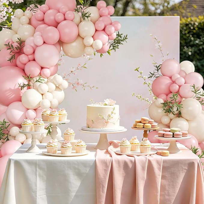 Pink Balloon Arch Kit 124Pcs Pink and White Balloon Arch Garland Kit Pastel Light Pink Sand White Balloons for Baby Shower Wedding Bridal Shower Anniversary Birthday Party Decorations