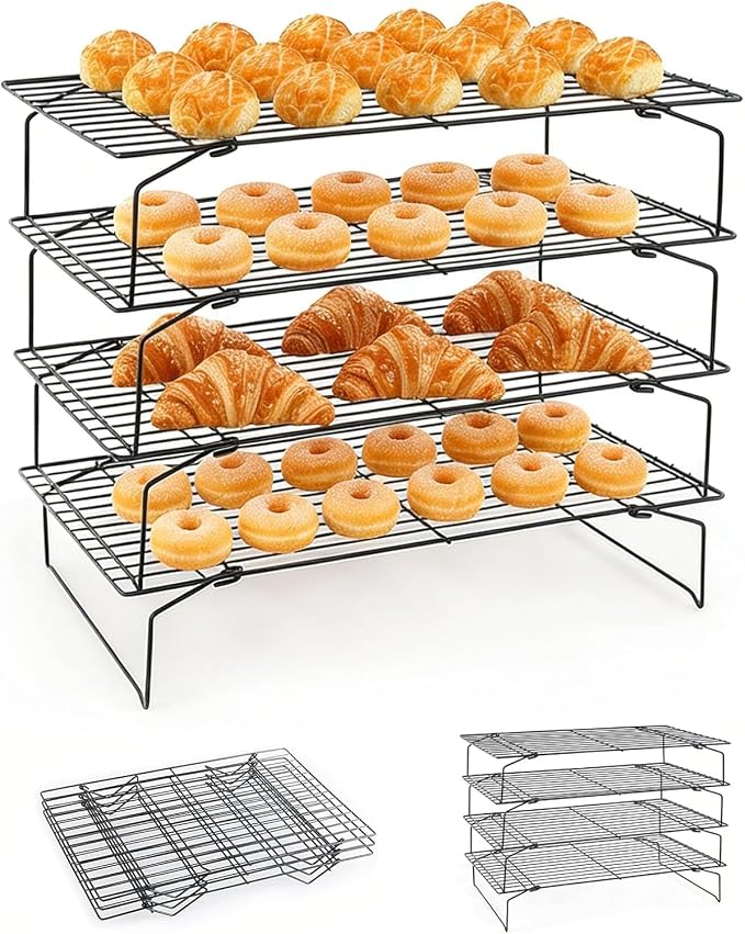 4-Tier Collapsible Cooling Racks | Detachable Wire, Stackable Drying Rack, For Cookie Bread Pizza Baking, For Fruits & Snacks, Perfect for Outdoor Camping