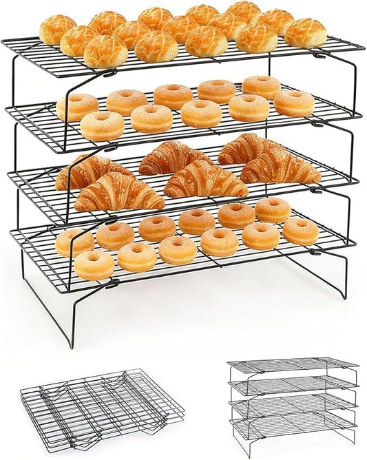 4-Tier Collapsible Cooling Racks | Detachable Wire, Stackable Drying Rack, For Cookie Bread Pizza Baking, For Fruits & Snacks, Perfect for Outdoor Camping