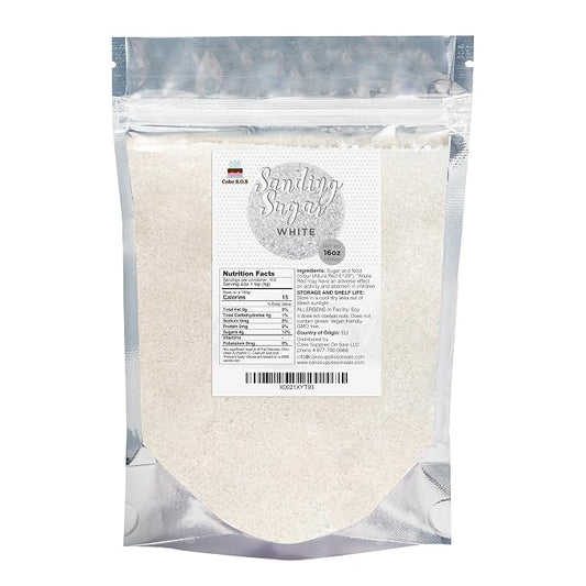White Sanding Sugar Sprinkles for Baking, 16 oz - 453g. Edible Sparkling Sugar Crystals for Cakes, Cupcakes, Cookies, Ice Cream & Desserts, Decorative Sugar for Holiday and Party Treats