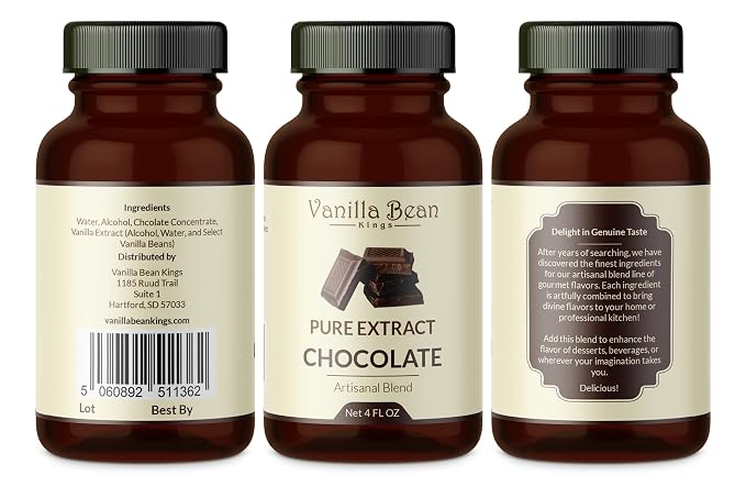 Pure Chocolate Extract for Baking and Flavoring - 4 OZ - Premium Quality Natural Flavors for Baked Goods, Desserts, & Cooking