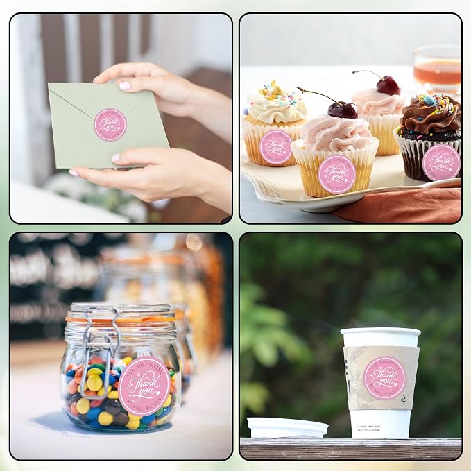 Heyfibro 500 PCS 1.5 Inch Thank You for Supporting My Small Business Stickers for Packing, Parties, Bags, Boxes(Pink)