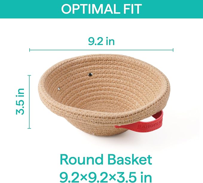Baker's Secret Cotton Rope Banneton Bread Proofing Basket Set, 2 x Round Bread Basket with Liners & Covers for Artisan Bread Baking, Sourdough Bread Baking Supplies