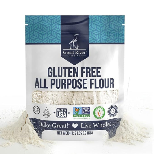 Great River Milling Gluten Free All Purpose Flour | Made from All Purpose Gluten Free Baking Alternative Ingredients | Non-GMO, Glyphosate Free, Kosher, Vegan Certified | 2 Lb