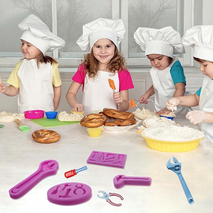 Hand Tools Silicone Molds, Construction Tools Wrench Fondant Molds, Hammer Ladder Pliers Chocolate Baking Molds for Cake Decoration Cupcake Toppers Candy Sugar Craft Gum Paste Clay Resin