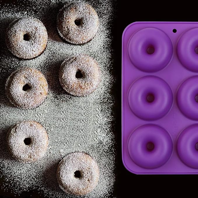6-Cavity Silicone Donut Mold, Silicone Bagel Mold, Non-Stick Donut Mold, Food Grade Silicone, BPA Free, 3 Pcs