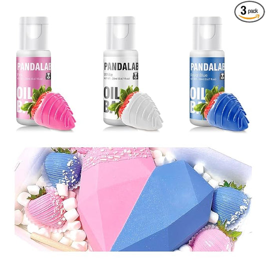 Oil Based Food Coloring for Chocolate - Pink Blue White Edible Baking Food Dye for Chocolate, Candy Melts, Cakepops, Cakesicles, Fondant, Butter, Meringues, Donuts - 0.67 Fl.Oz Bottles