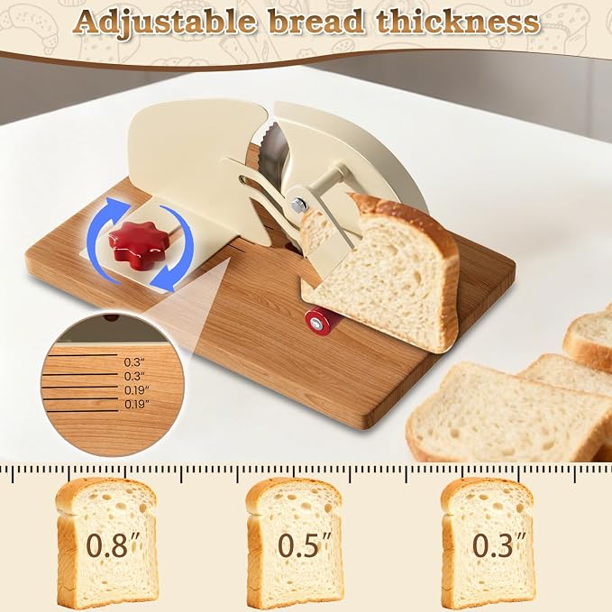 Manual Adjustable Bread Slicer Homemade Sourdough Bread Cutter with Scale Line, Bottom Suction Cup, with Clip and Plate (White)