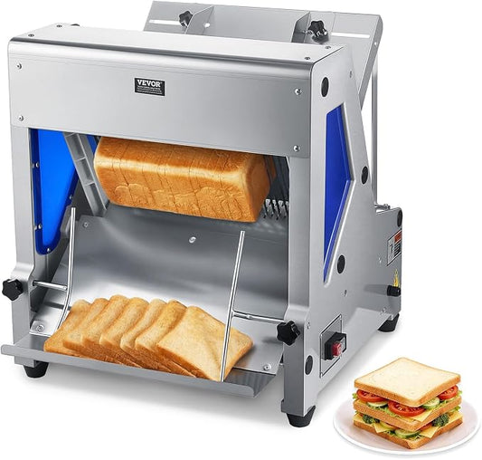 VEVOR Electric Bread Slicer, 370W Bread Slicing Machine, Die-Cast Aluminum Countertop Bread Cutter Machine for 12mm Slice Thickness, Commercial & Home Use for Bakeries Restaurants, 120V
