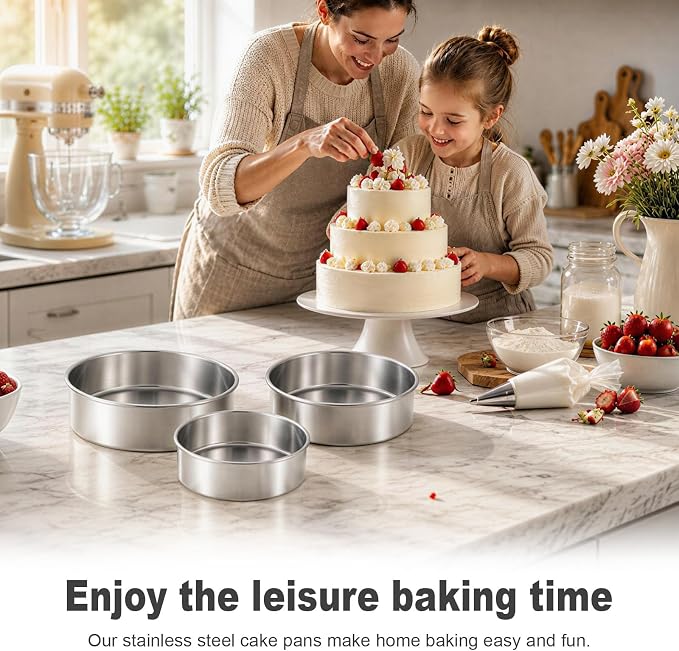 Leonyo 4-7-9 Inch Cake Pans Set of 3, Round Baking Pan Molds Tin, 2In Deep | Bake a multi-layer cake — perfect for celebrating weddings, birthdays, housewarmings, and graduations