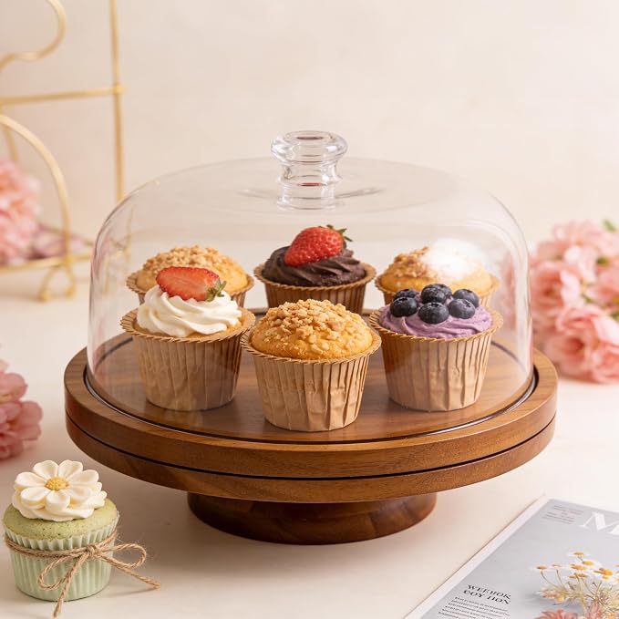 Jolitac 11-Inch Clear Acrylic Cake Dome – Round Cake Stand Cover, Cake Cover Lid for Cake Stand, Shatterproof, Lightweight Display Cover for Desserts, Pastries, and Food Serving Trays
