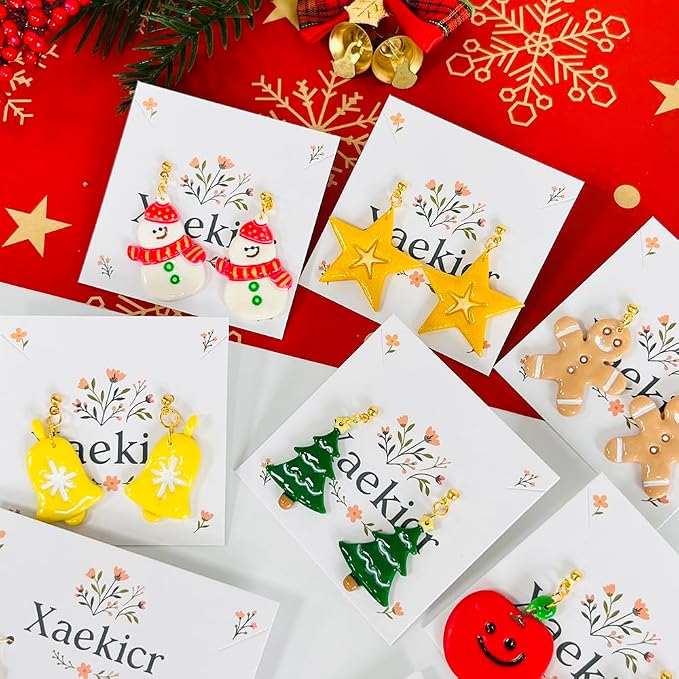 Xaekicr Christmas Polymer Clay Cutters Set – 8pcs Holiday Clay Earring Cutters for Polymer Clay Jewelry DIY – Santa, Tree, Snowman, Gift – Clay Tools & Molds