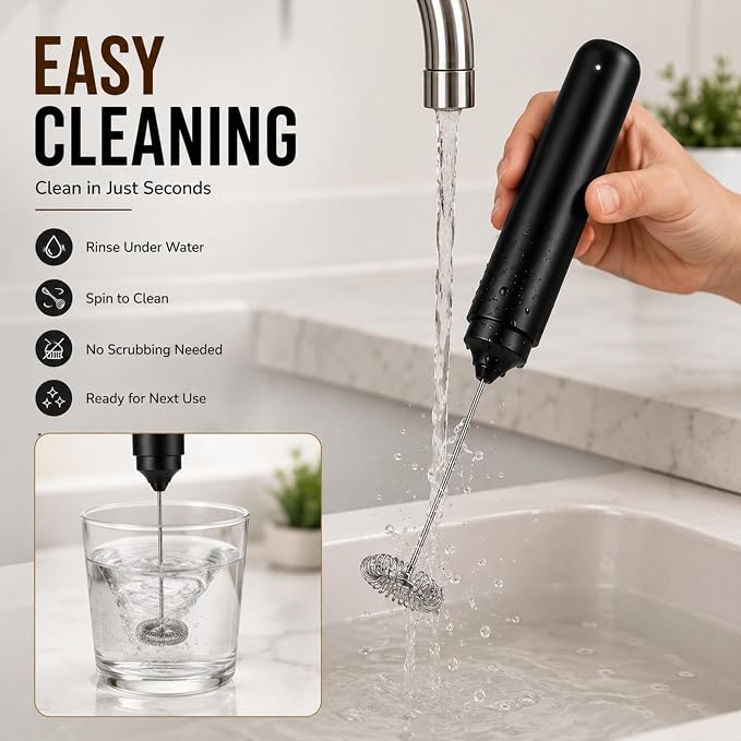 Rechargeable Milk Frother Handheld, Portable Hand Mixer Frother Wand Drink Mixer for Coffee, Latte, Matcha, Cappuccino, Frappe with cover kitchen gifts (Matte Black)