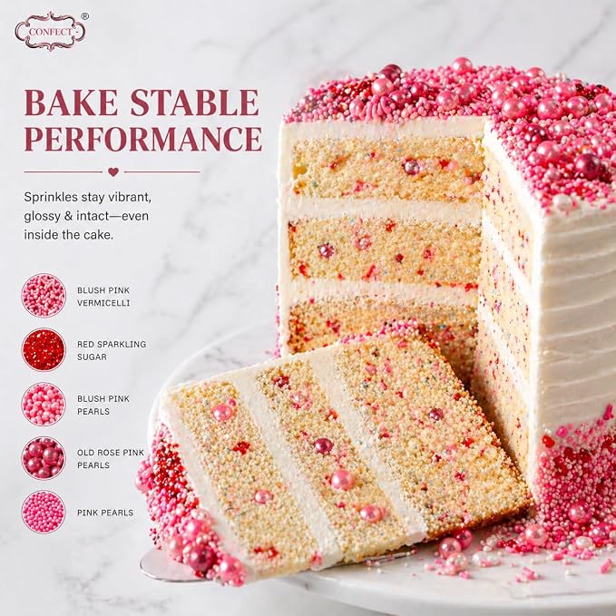 Confect Sprinkles for Cakes & Cupcakes Decoration Assorted pack of 5 Pink Pop Sprinkles Mix Blush Pink, Baby Suger & Coral Dragees Baby Pink Jimmies Vegan, Gluten-Free, Nut-Free, Soy-Free, Dairy-Free , Handcrafted Sprinkle- 5 Oz