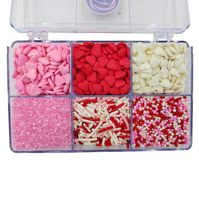 Valentines Sprinkles, Edible Red White and Pink Heart Sprinkles with Jimmies Nonpareils Sanding Sugar for Cake Decorating, Baking, Ice Cream, Cookies Decorations, Cupcake Toppers