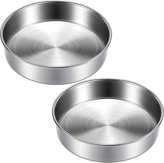 8 inch Cake Pans, Round Baking Layer Cake Pan Set of 2, Stainless Steel Mirror Finish & Dishwasher Safe for Birthday, Party, Wedding