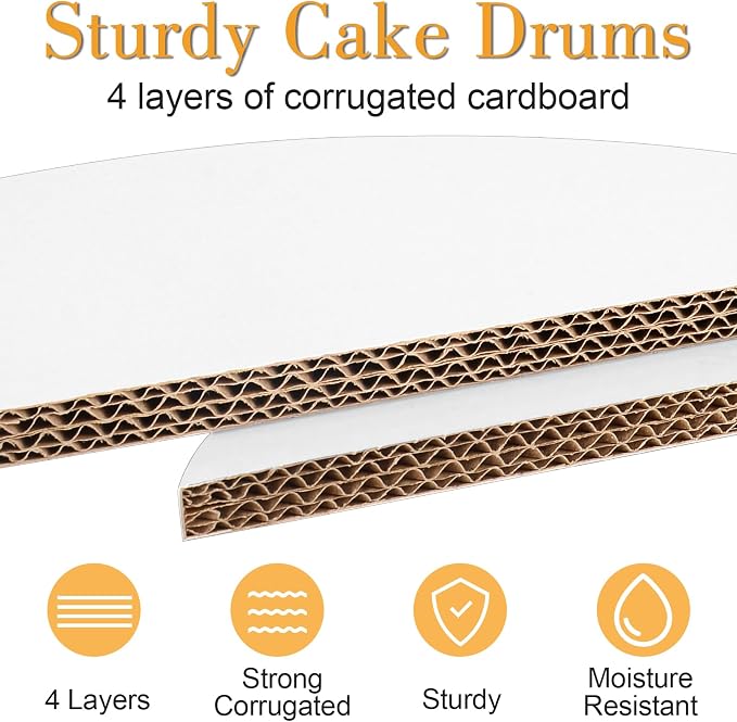 6 PCS Cake Drums 12 Inch, 12inch Drum, Cake Boards 12 Inch Round, 1/2" Thick Cardboard, Sturdy Circle, Base para Pastel Cardboard Base White Cake Boards for Wedding