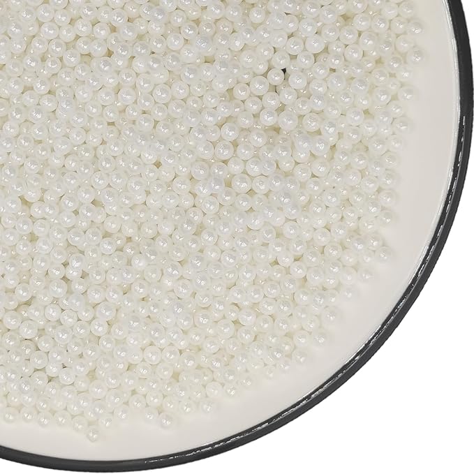 Edible White Pearl Sugar Sprinkles 3.9 oz, 4mm Candy Pearls Ideal for Baking, Cake and Cupcake Toppers, Cookie Decoration, Ice Cream Topping, Wedding Shower Valentines Halloween Christmas