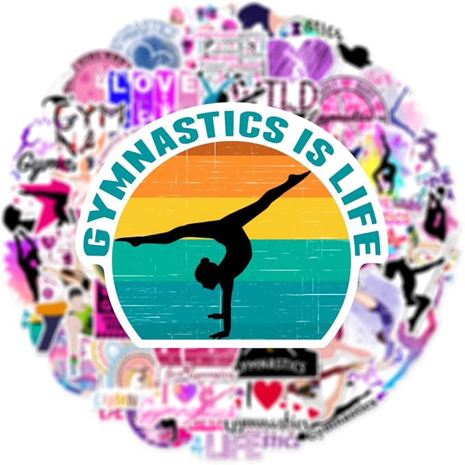 Gymnastics Stickers for Water Bottles - 50PCS Aesthetic Gymnastics Gifts Vinyl Waterproof Exercise Stickers for Laptop, Scrapbook, Journal, Perfect for Gymnasts, Teens, Girls, and Sports Lovers