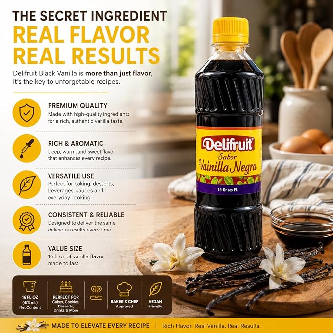 Delifruit Black Vanilla Extract From Dominican Republic 16 Oz.