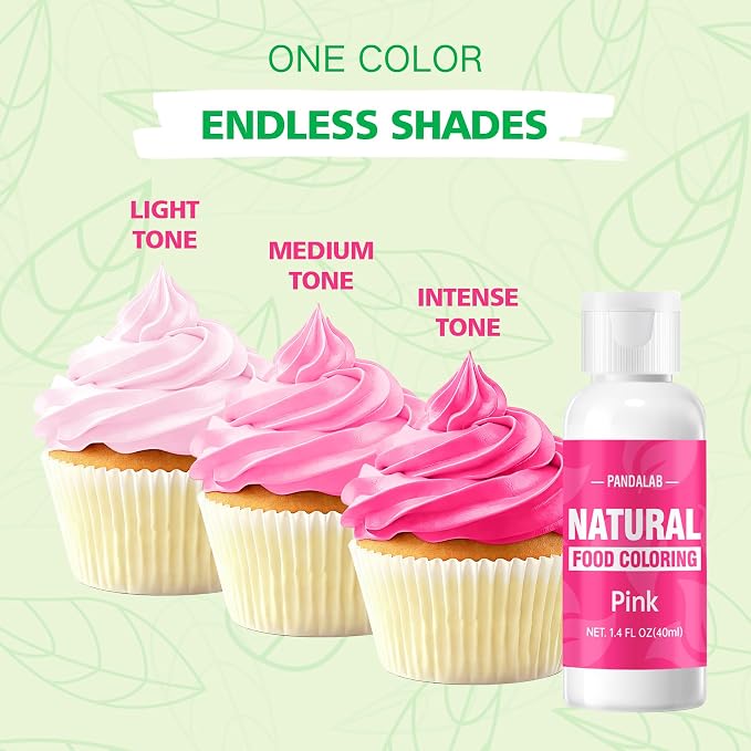 Pink Natural Food Coloring - Pandalab 40mL Plant-Based Concentrated Food Dye, No Artificial Dye, Vegan Edible Color for Baking, Cake Decorating, Icing, Frosting, Cookies, Candy, 1.4 Fl Oz