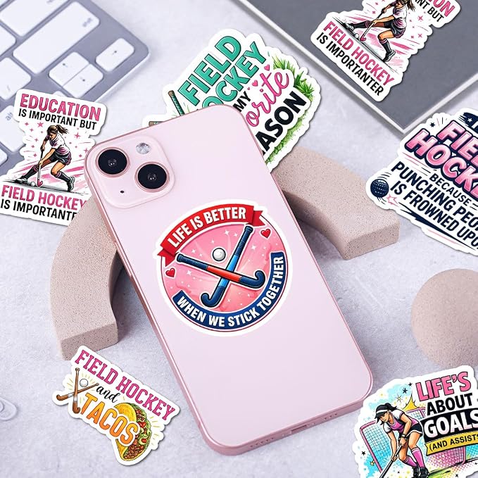 10pcs Field Hockey Stickers Gifts for Field Hockey Players Teams Multiple Different Design, Waterproof UV-Resistant for Water Bottle, Laptop, Window, Car