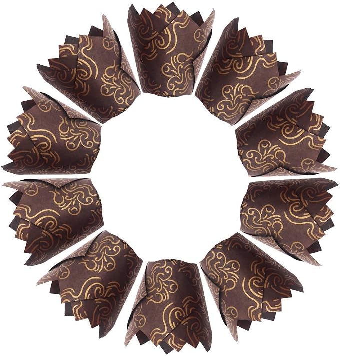 150pcs Tulip Cupcake Liners Baking Cups Muffin Liner Grease-Proof Paper Cupcake Wrappers for Wedding, Birthday Party, Standard Size (Golden Printed, Brown)