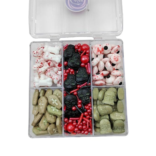 Homankit Halloween Sprinkles for Cake Decorating Edible Eyes Red Black Sprinkles Dog Bones Tombstone Skull Sprinkle Mix Cake Cupcake Toppers Cookie Dessert Decorations 3.2 Ounces