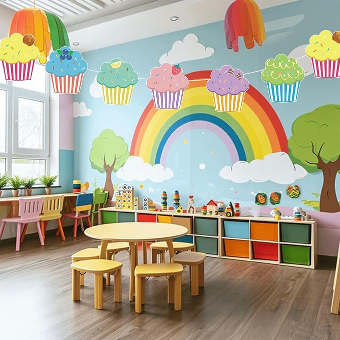 Vuzvuv 90Pcs 5In Cupcake Paper Cutouts with 180Pcs Glue Points,Cup Cake Cut Outs Bulletin Board Decorations for Birthday Party Theme Decor Supplies