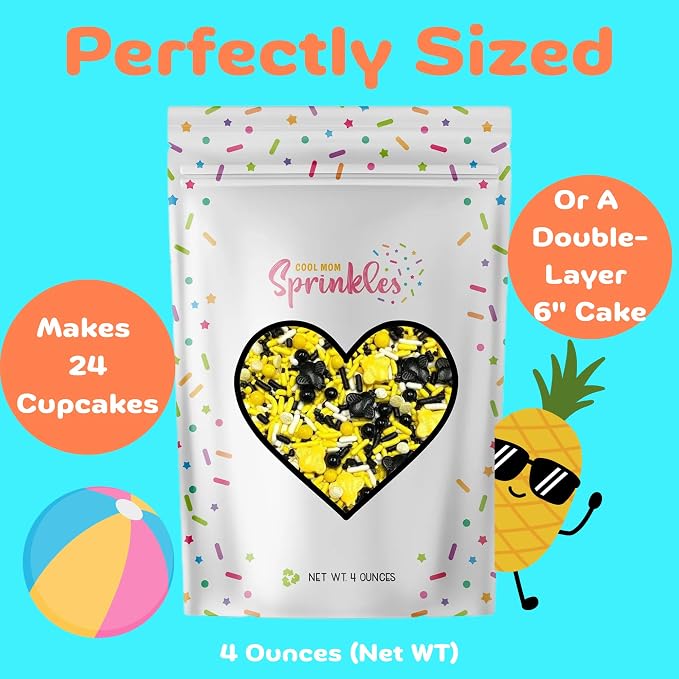 COOL MOM SPRINKLES Bumble Bee Sprinkles (4 oz.) – Summer Themed Birthday Sprinkles for Decorating Cakes, Cupcakes, Cookies & Desserts – Mixed in the USA/Gluten-Free