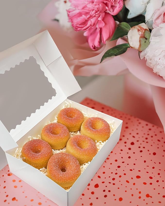 qiqee Auto-pop up 9x6x2.5 Inch White Cookie Box with Window 30Pcs Pastry Macaron Bakery Box For Packaging