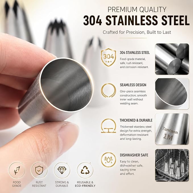 5 Pack Stainless Steel seamless Piping Icing tips, Large Piping Nozzle, Cake Decorating tools for baker