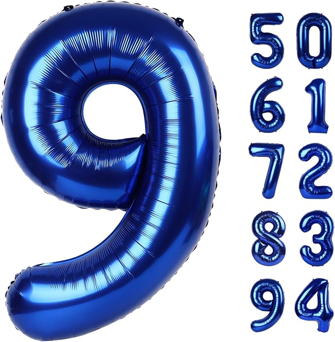Night Blue 9 Balloon, Number Balloons 40 Inch, 9th Giant Birthday Decorations for Girls, 19th 29th Party Decorations Supplies, Number 9 Balloon