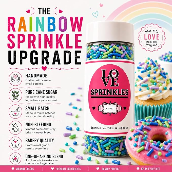 Confect Pastel Rainbow Sprinkles – Edible Jimmies Mix for Cakes, Cupcakes & Baking – Decorative Multicolor Toppings –Vegan, Gluten-Free, Nut-Free, Soy-Free, Dairy-Free, Palm Oil-Free – 4.2 Oz