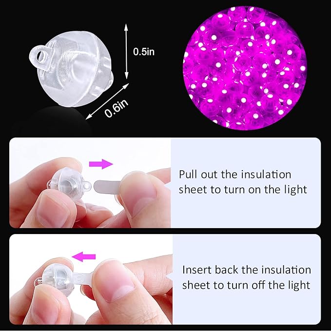 ZGWJ 50PCs Pink Balloon Lights Mini, Battery Powered, Long Standby Time Waterproof Tiny Led Round Light for Paper Lantern Balloon Party Easter Eggs Wedding Christmas Halloween Decorations﻿