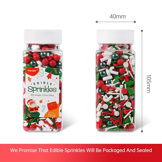 Sujoygar Christmas Cake Sprinkles, 3.52oz Edible Santa Claus Christmas Sprinkles for Cake Decorating Cupcake Toppers Baking Cookie Ice Cream Dount Chocolate