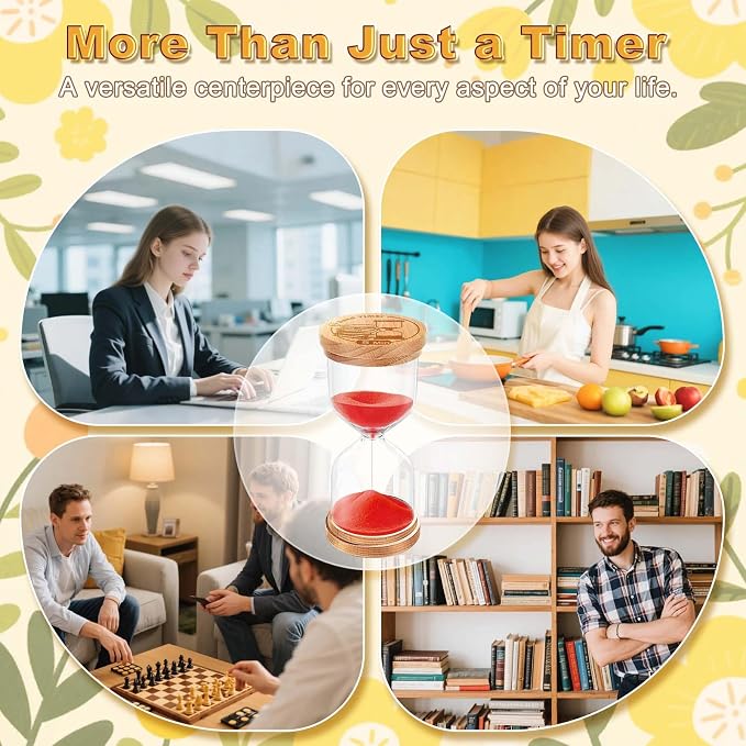 CNCJ Wooden Sand Timer 10 Minute, Hourglass Red Sand Clock Small Reloj De Arena for Desk Decor Kitchen Classroom Office Study Home Decoration