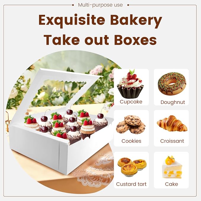 12PCS Cupcake Boxes 12 Count Cupcake Container with Window White Cupcake Holder Holding 144 Cupcakes for Birthday Holiday Party Bakery Supplies