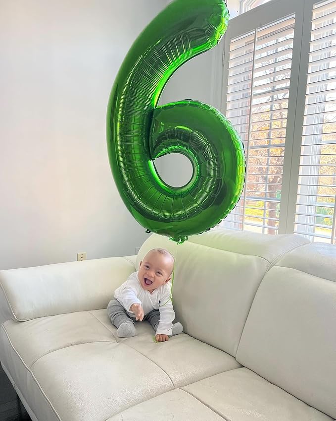 Dark Green Number 6 Balloon 40 Inch, 6th Birthday Party Decorations for Children, Giant 6 Foil Balloon for Party Supplies