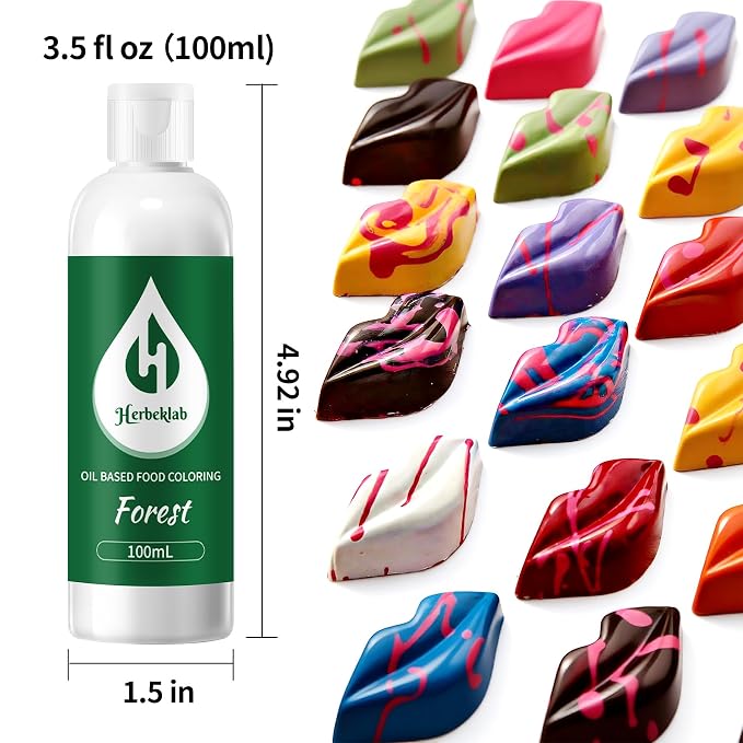 Forest Oil Based Food Coloring for Chocolate – Herbeklab 100ml Professional Concentrated Oil Food Dye for Candy Melts, Chocolate, Cake Pops, Strawberries & Baking