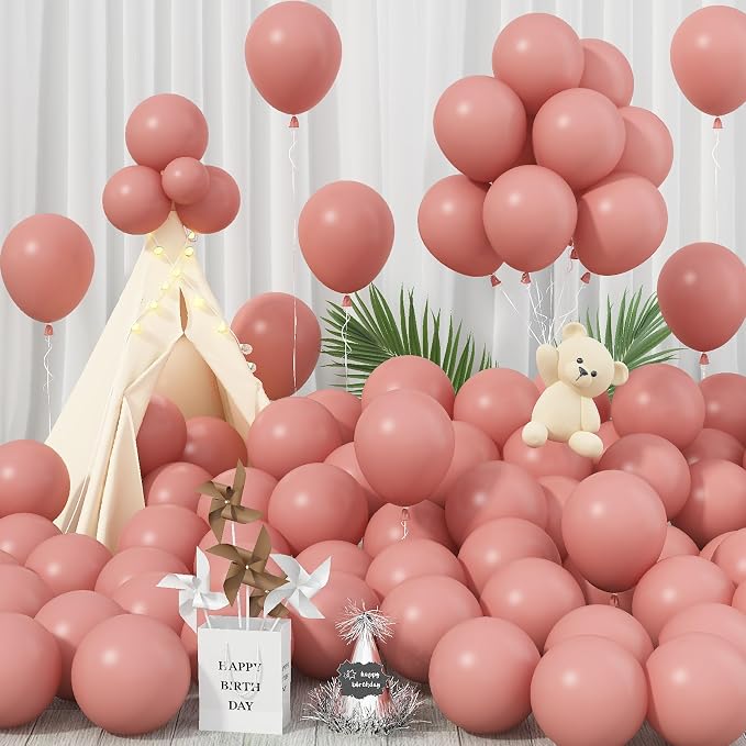 Jobkoo Dusty Pink Balloons 12 Inch, 100 Pack Vintage Pink Balloon Boho Dusty Rose Latex Balloons Matte Mauve Retro Blush Pink Helium Balloons for Birthday Wedding Baby Bridal Shower Party Decorations