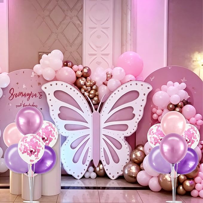 TONIFUL 4 Set Metallic Purple Pink Balloon Centerpieces for Table,Balloon Stand Kit for Kid Party Decor,Girls Birthday Decorations Wedding, Baby Shower, Graduation Decorations