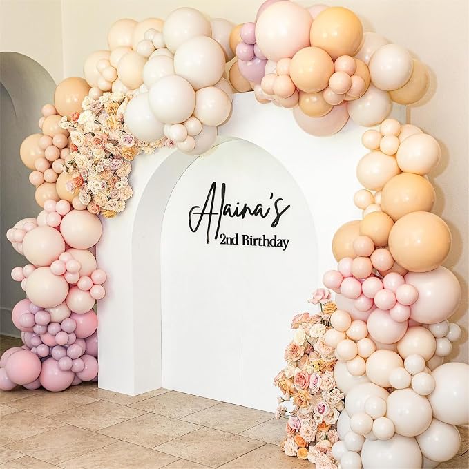 Beige Blush Pink Double Stuffed Balloons Different Size 115Pcs 5/10/12/18" Ivory Cream Blush Balloons Arch Garland kit for Boho Birthday Baby Shower Bridal Shower Gender Reveal Wedding Party