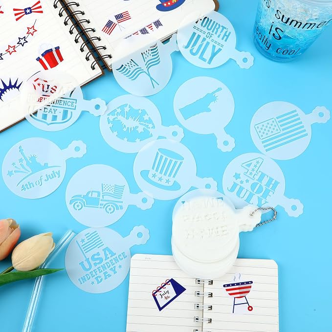 JULBEAR 4th of July Cookie Cake Stencils 36 Pieces Reusable Patriotic Mold | Cookie Stencils, Independence Day Patriotic Party Decoration, Baking Dessert Coffee Painting, 36 Pieces Templates Mold Tools