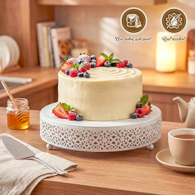 Wenqik 5 Pcs Metal White Cake Stand 16/14/12/10/8 Inch Round Cake Holder Display for Dessert Table Cookies Fruit Serving Tray Cupcake Pastry Riser for Wedding Birthday Party and Events
