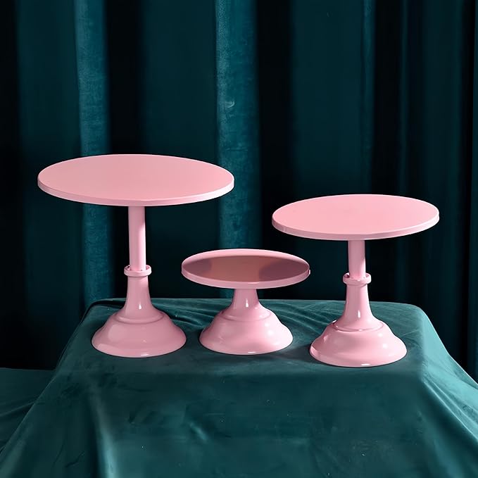 3 Pcs Metal Cake Stand Set 8/10/12 inch Dessert Table Display Perfect for Baby Shower Wedding Birthday(Pink)