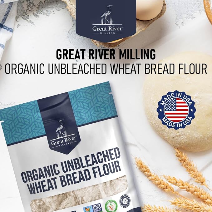 Great River Milling Organic Unbleached Wheat Bread Flour | Artisan Bread Flour for Baking | Multi-Purpose Wheat, Unbromated, Non-GMO, Kosher | 5 Lb