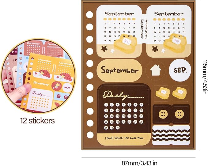 48 Sheets Monthly Planner & Calendar Stickers, Seasonal Aesthetic Sticker Book for Bullet Journal & Scrapbook, Planner Accessories for Journaling & Schedule Organization