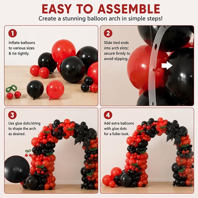 164Pcs Red and Black Balloon Arch Kit, Red Black Cherry Balloons for Women Birthday Girl Night Bachelorette Bridal Baby Shower Mother's Day Graduation Cherry Themed Party Decorations