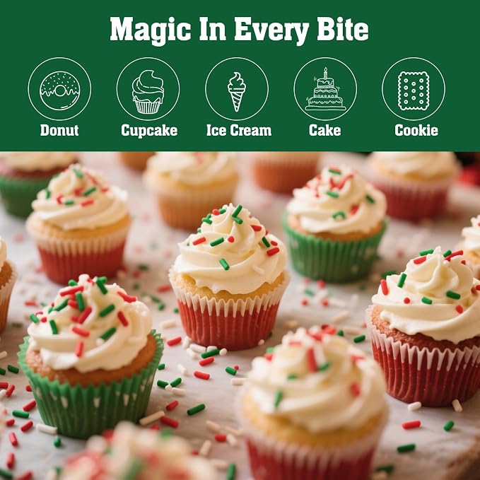 Twisweet Christmas Sprinkles, Edible Red Green White Sprinkles for Cake Decorating, Christmas Jimmies Sugar Sprinkle, Confetti Baking Candy Mix, Cake Topper Ice Cream Cupcake Cookie Toppings Dessert Decorations, Xmas Party Supplies (130g/4.58oz)